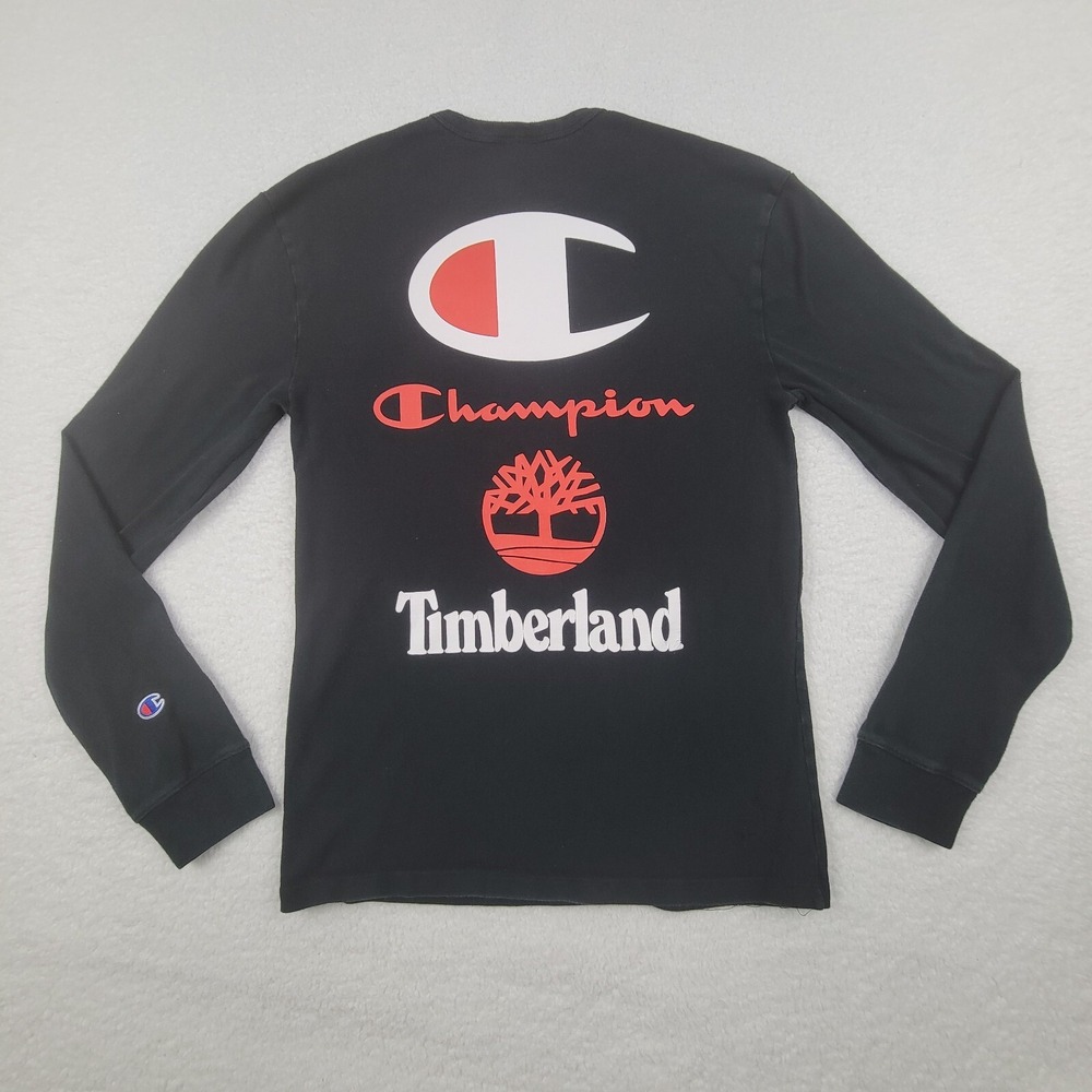Champion x Timberland Long Sleeve Pullover Shirt Mens Small S Black 100% Cotton